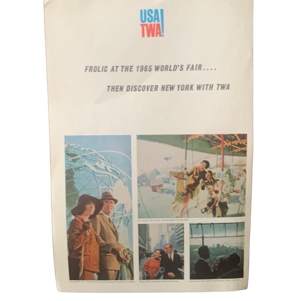 Vintage 1965 TWA Frolic at the Worlds Fair Ad Advertisement